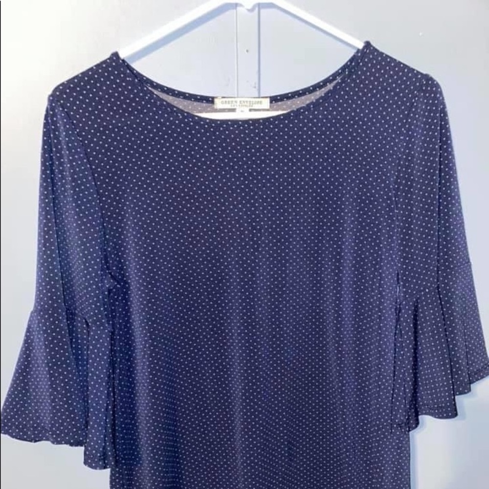Blue & White Dot Ruffle Sleeve Tee